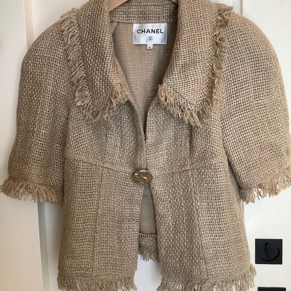 Chanel Paris Natural Fringe Linen Jacket Size 40